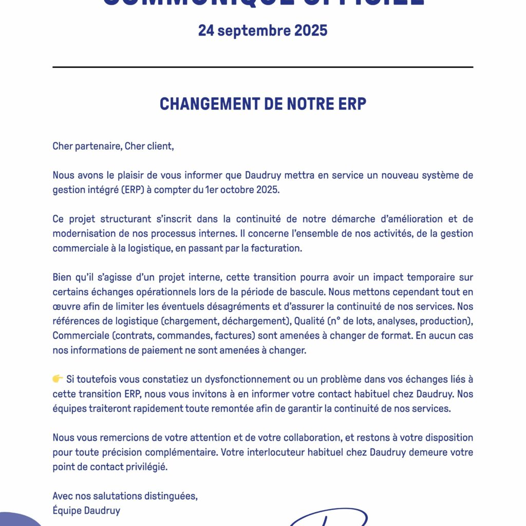 changement ERP communiqué officiel